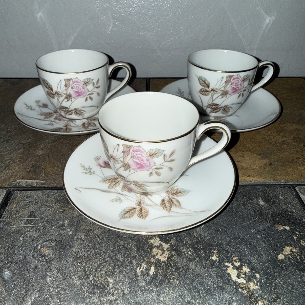 Set of 3 Vintage Noritake Rosa #5763 Teacups & Saucers